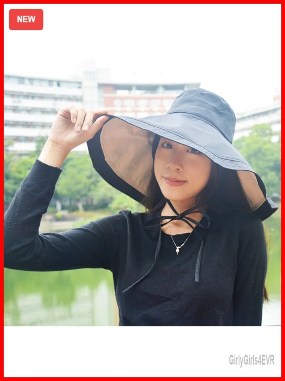 Packable Large Brim Sun Hat with Chin Strap - Reversible UV Protection Beach Hat